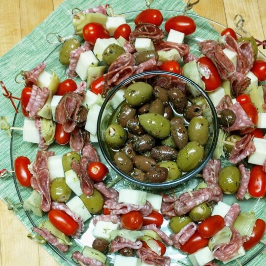 Antipasto Skewers With Italian Herb Marinated Olives Namaste Home Cooking