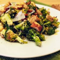 Bacon & Roasted Broccoli Caesar Salad with Bagel Croutons