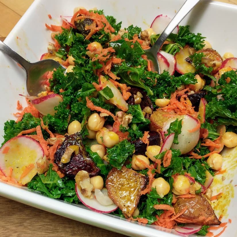 Healthy Beet and Kale Power Salad with Ginger and Turmeric