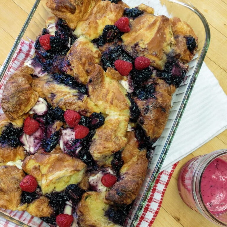 Croissant French Toast Casserole With Blueberry Cream Cheese Namaste Home Cooking