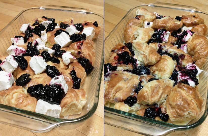 Blueberry and Cream Cheese Croissant French Toast Bake