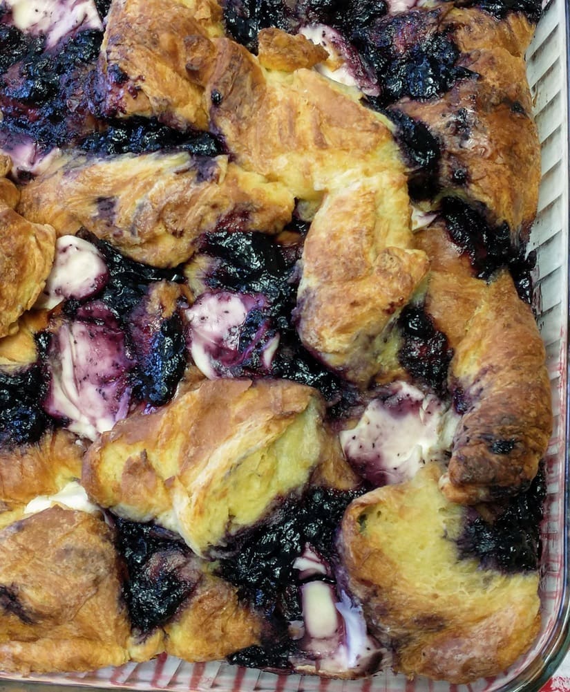 Blueberry Cream Cheese Stuffed French Toast Casserole Bake