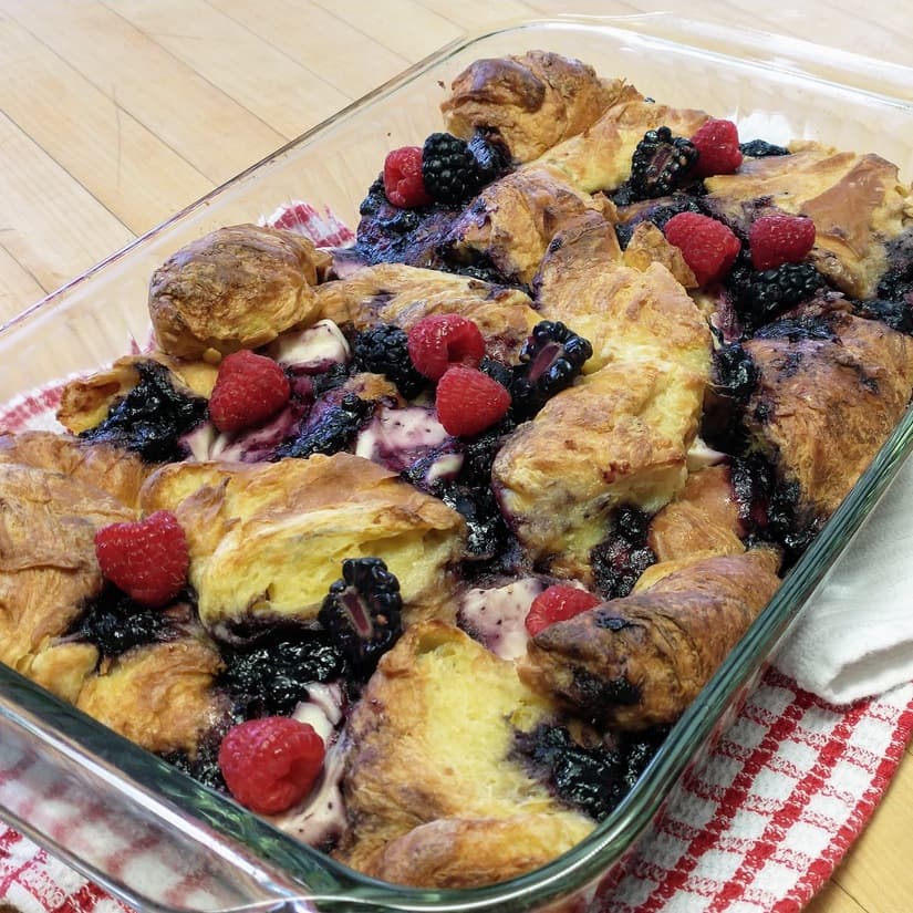 Croissant French Toast Casserole with Blueberry and Cream Cheese