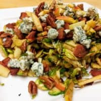 Charred Brussels Sprouts Salad with Bacon, Blue Cheese, and Balsamic