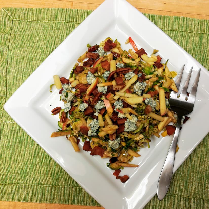 Charred Brussels Sprouts Salad with Blue Cheese and Apples