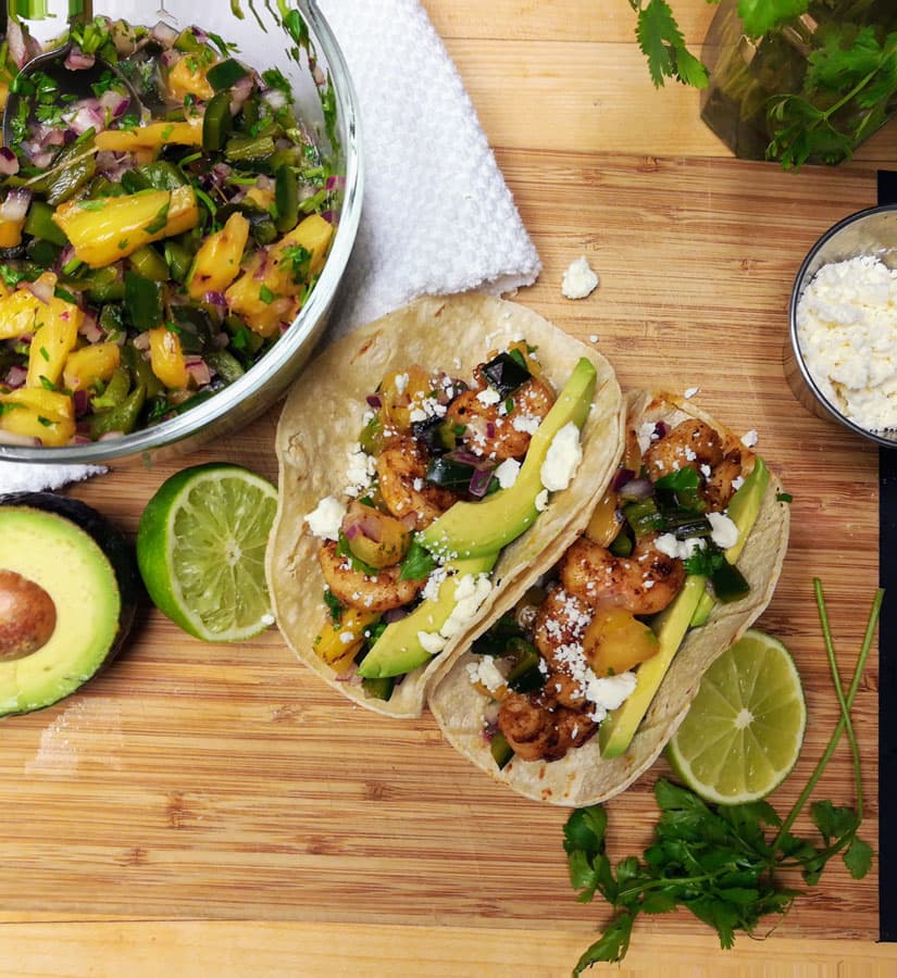 Chile Lime Shrimp Tacos with Pineapple Salsa