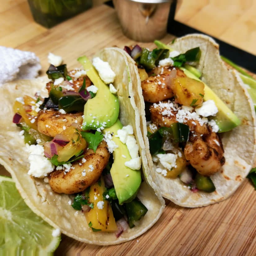 Grilled Chile Lime Shrimp Tacos with Pineapple and Poblanos