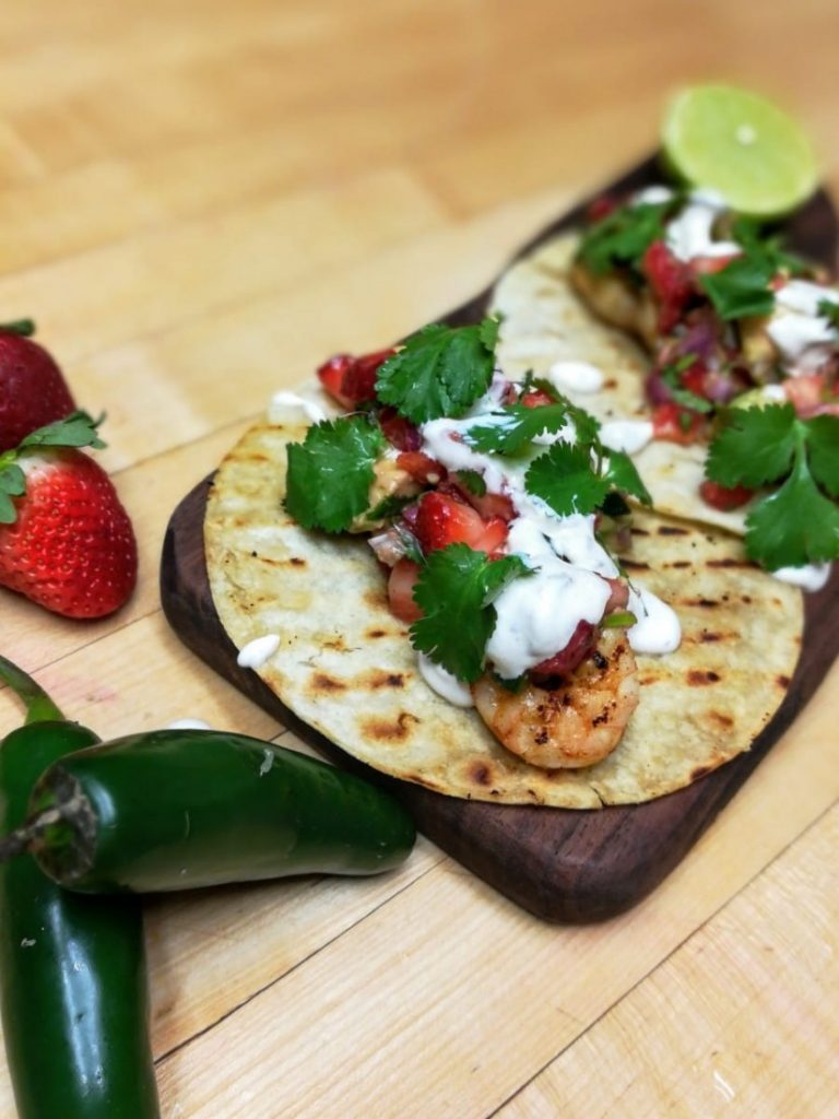 Chili Lime Shrimp Tacos with Strawberry Avocado Salsa | Namaste Home ...