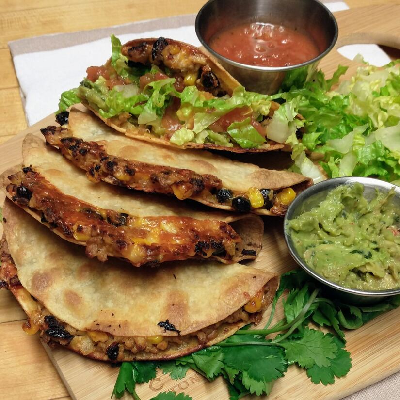 Crispy Chicken Tacos With Chipotle, Corn, And Black Beans