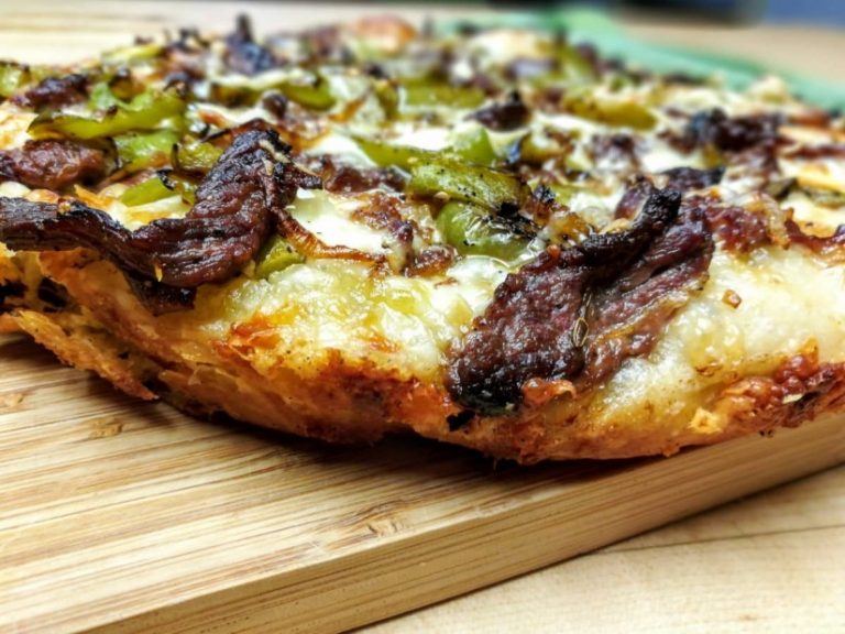 Philly Cheese Steak Pizza with Easy Deep Dish Pan Crust Namaste Home