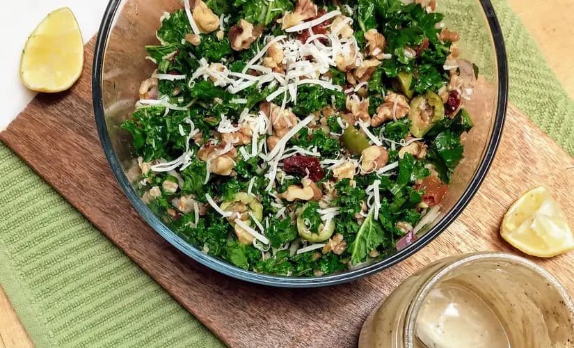 Plant Based Mediterranean Kale Caesar Salad Recipe