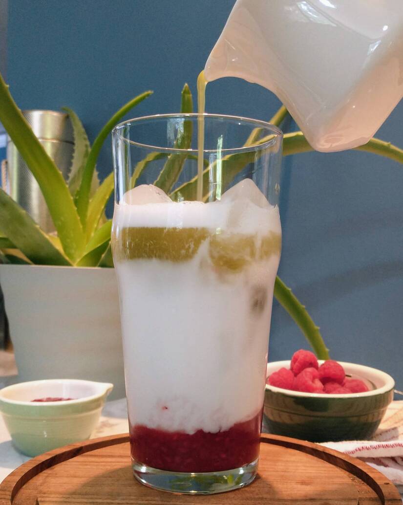 How to Make a Layered Iced Raspberry Matcha Latte