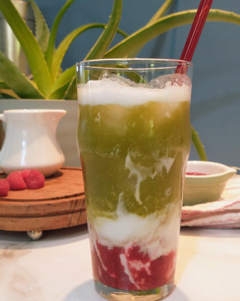 Vegan Iced Raspberry Matcha Latte with Coconut Milk