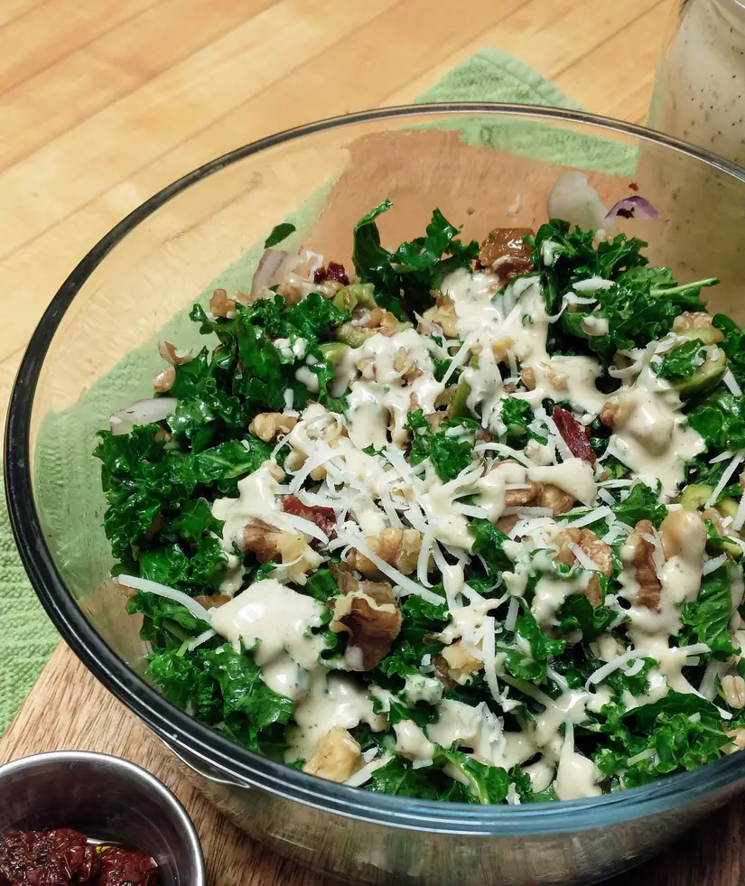 Healthy Mediterranean Kale Caesar Salad with Farro