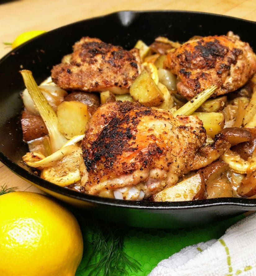 Crispy Oven Baked Chicken Thighs with Fennel and Lemon