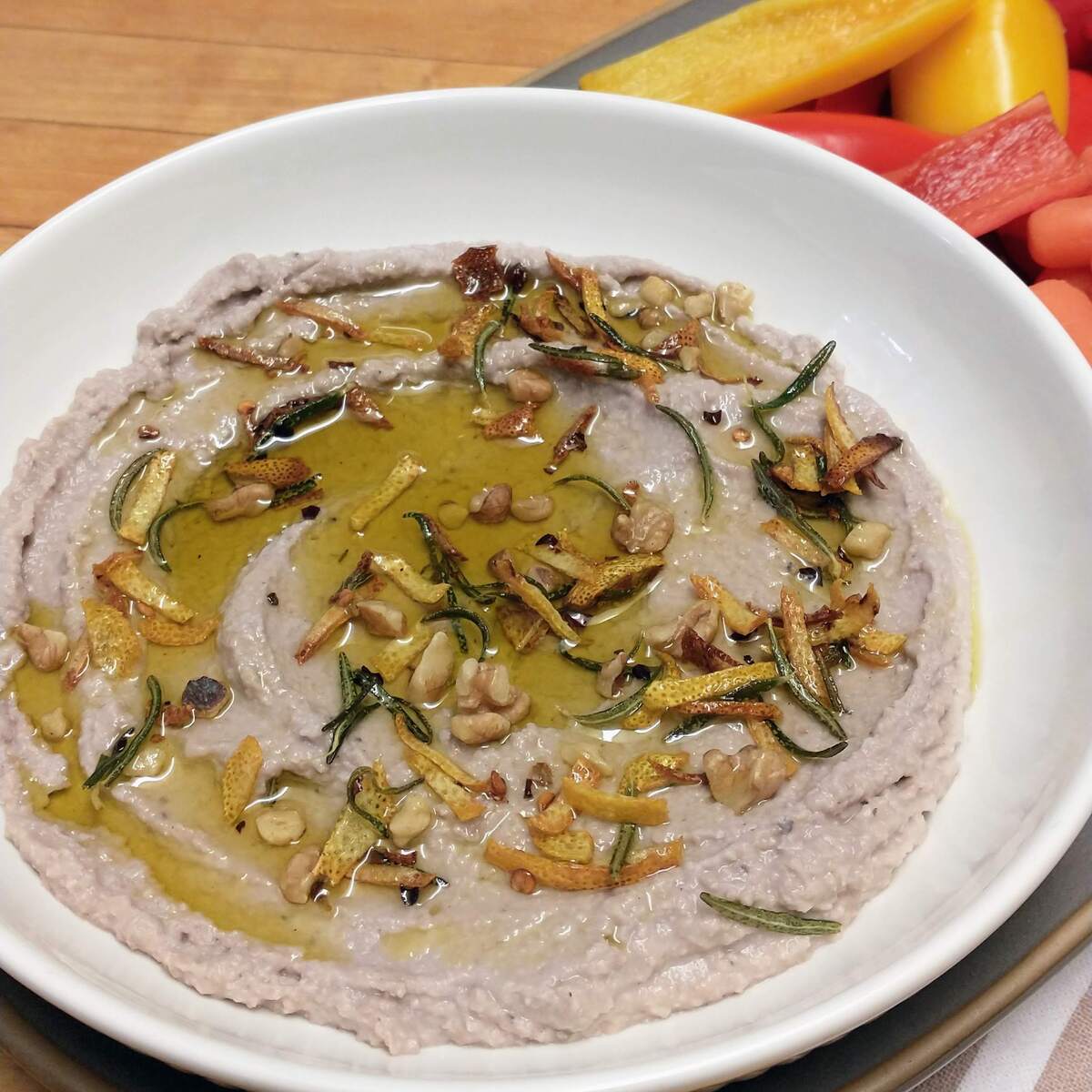Roasted Garlic White Bean Dip with Rosemary and Lemon Peel