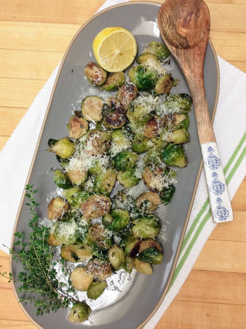 Sauteed Brussels Sprouts with Lemon Zest, Thyme, and Parmesan Cheese
