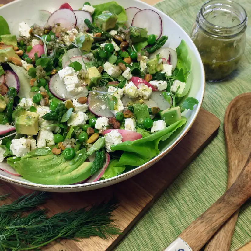 Spring Salad Recipe with Dill Lemon Vinaigrette Dressing
