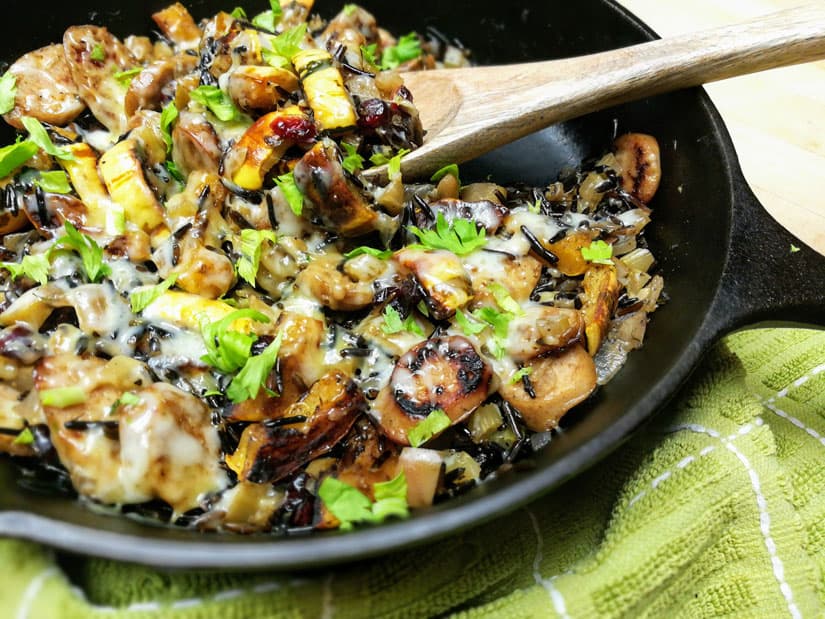 Squash and Wild Rice Skillet with Apple Chicken Sausage