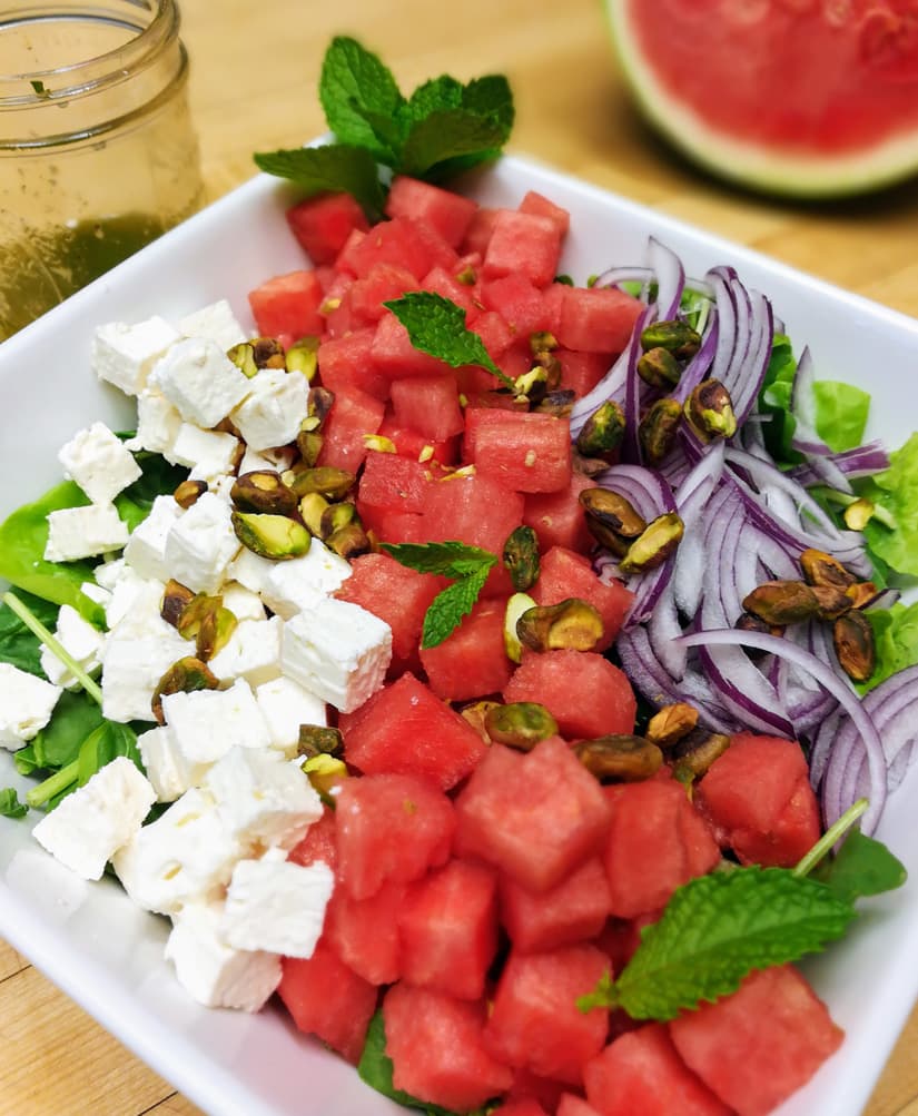Watermelon & Arugula Salad with Mint Vinaigrette Dressing