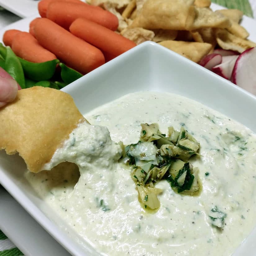 Whipped Feta and Artichoke Dip with Chopped Kale