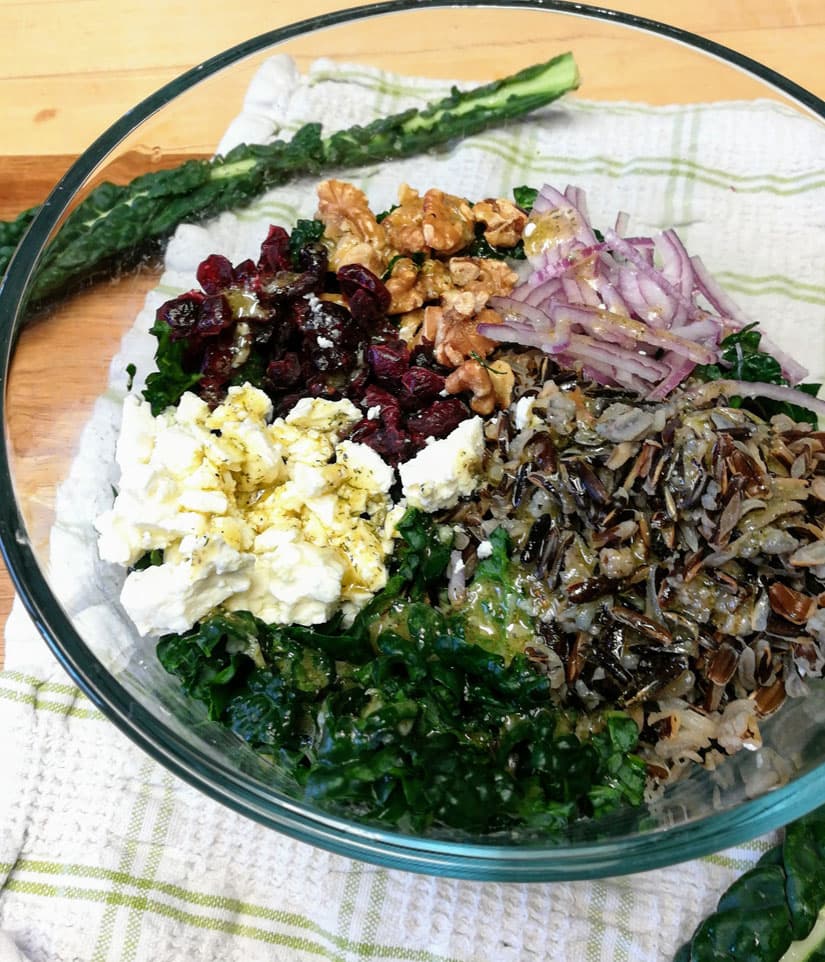 Wild Rice and Kale Salad Recipe with Feta, Walnuts, and Cranberries